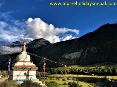 Chorten with Mountain Background