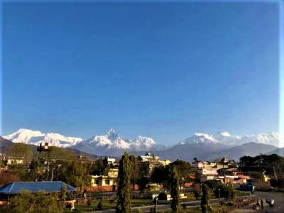 Mt. Fishtail and Annapurnas from Pokhara Airport