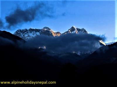 Mt. Everest, Nuptse and Lhotse from Tengboche Monastery