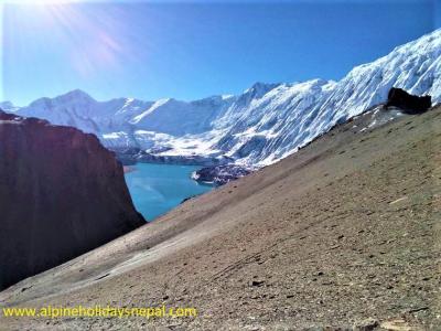 Near Mesokanto Pass, View of Tilicho Lake 
